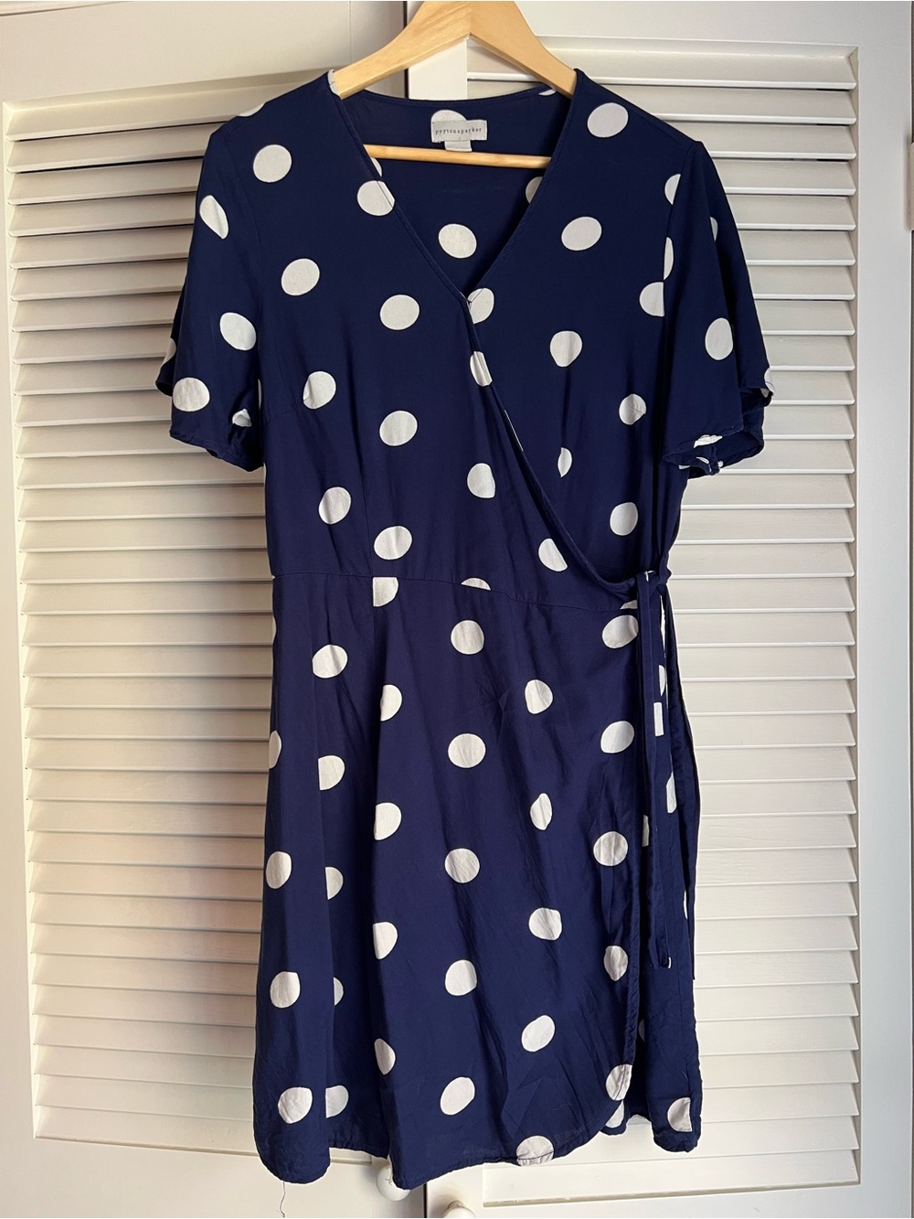 Peyton & Parker Navy Polka Dot Wrap Dress Size L